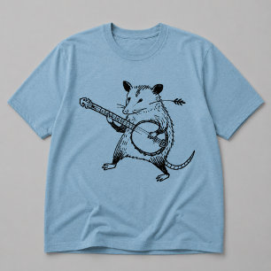 Camiseta Xilogravura Vintage de Gambá Tocando Banjo