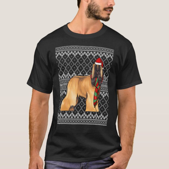 Camiseta Xmas Afghan Hound Santa Claus Hat Ugly Christmas (Frente)