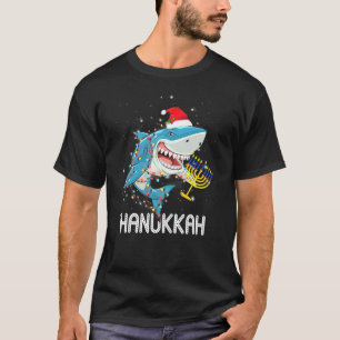 Camiseta Xmas Animal do Tubarão Judeu Menorah Hanukkah Chan