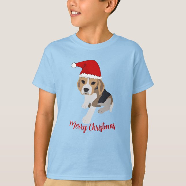 CAMISETA XMAS BEAGLE BPPY DOG IN RED SANTA HAT CHRISTMAS (Frente)