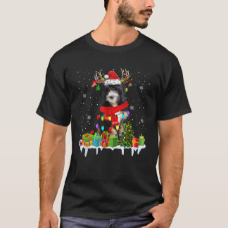 Camiseta Xmas Bernedoodle Christmas Lights Santa Reindeer D