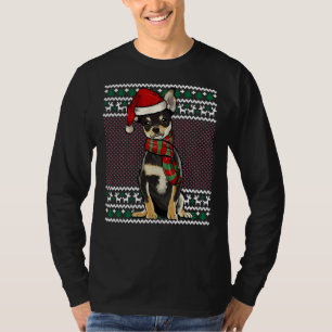 Camiseta Xmas Black Chihuahua Dog Santa Hat