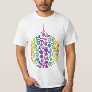Camiseta Xmas - Bola em árvore com ícones de Natal 1
