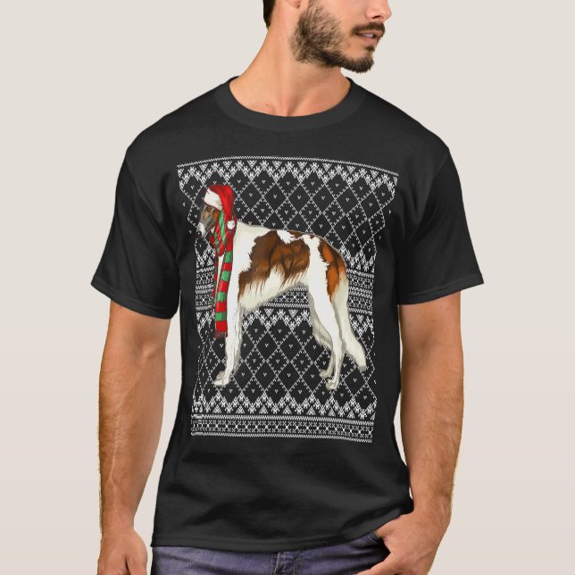 Camiseta Xmas Borzoi Santa Claus Hat Ugly Christmas (Frente)