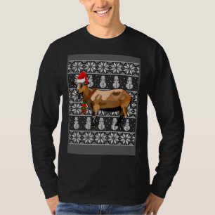 Camiseta Xmas Chapéu de Papai Noel Cabra Animal de Fazenda