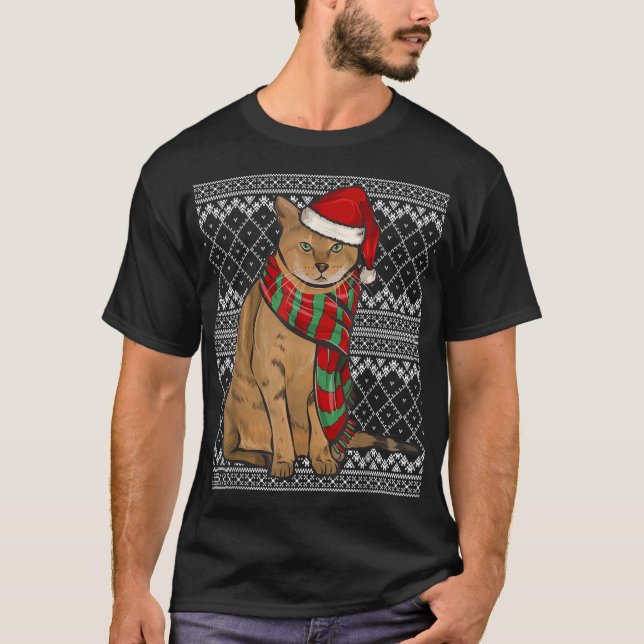 Camiseta Xmas Chausie Cat Papai Noel Horrível C (Frente)
