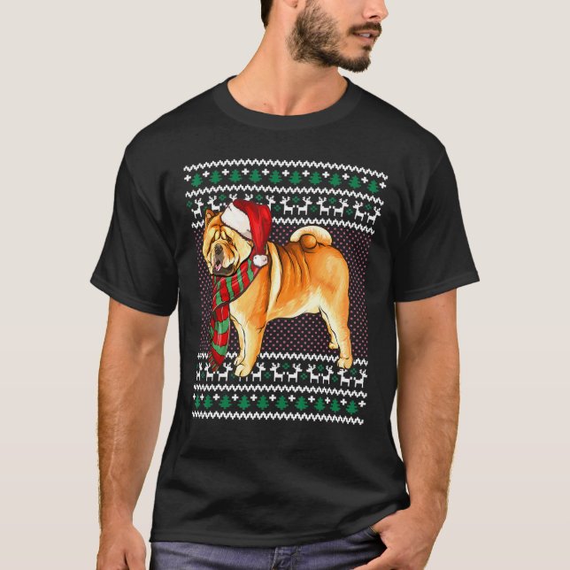 Camiseta Xmas Chow Chow Dog Santa Hat Feia Natal (Frente)