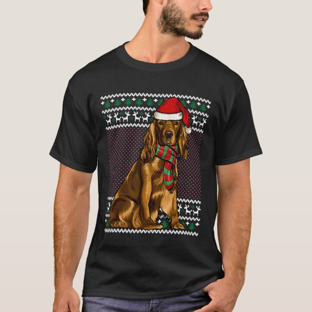 Camiseta Xmas Cocker Spaniel Dog Santa Hat Feia Natal (Frente)