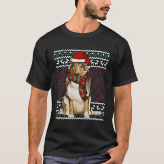 Camiseta Xmas Collie Dog Santa Hat Ugly Natal