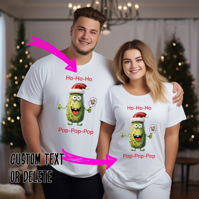 Camiseta Xmas de pickleball Ho-ho e pop-pop de-pop (Funny customizable pickleball Christmas unisex t-shirt in many colors)