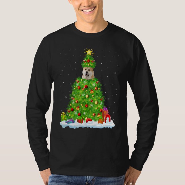 Camiseta Xmas Decorations Lights Santa Akita Inu Dog Christ (Frente)