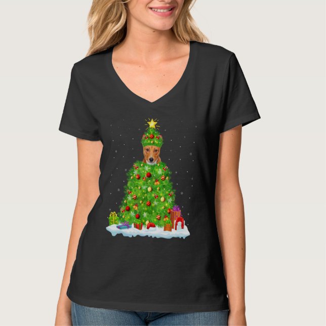 Camiseta Xmas Decorations Lights Santa Basenji Dog Christma (Frente)