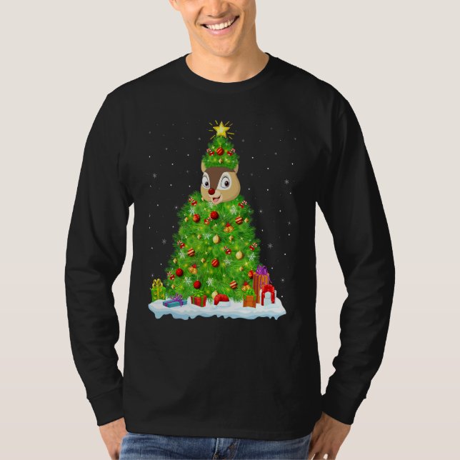 Camiseta Xmas Decorations Lights Santa Chipmunk Christmas T (Frente)