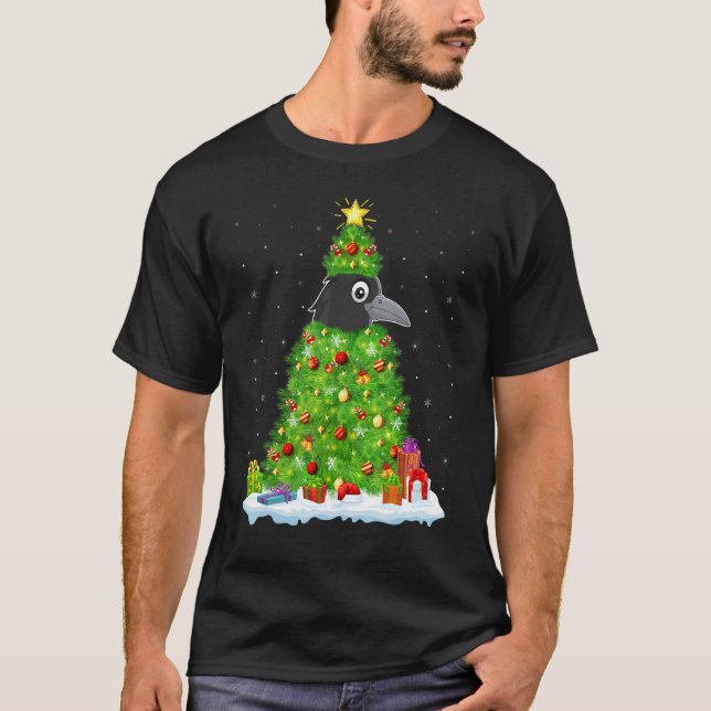 Camiseta Xmas Decorations Lights Santa Crow Bird Christmas  (Frente)