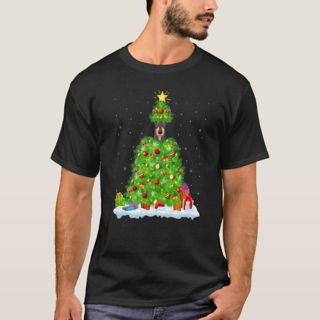 Camiseta Xmas Decorations Lights Santa Doberman Dog Christm (Frente)