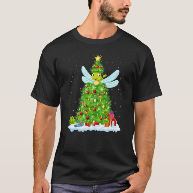 Camiseta Xmas Decorations Lights Santa Dragonfly Christmas  (Frente)