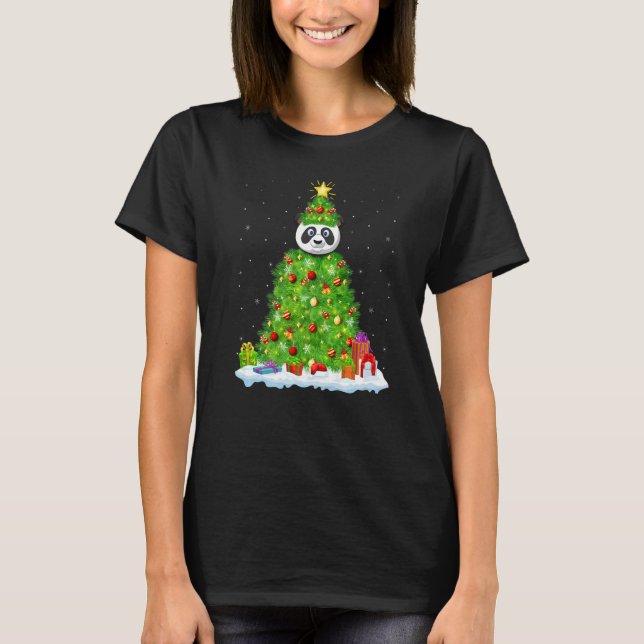 Camiseta Xmas Decorations Lights Santa Panda Christmas Tree (Frente)