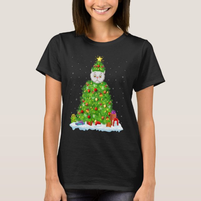 Camiseta Xmas Decorations Lights Santa Persian Cat Christma (Frente)
