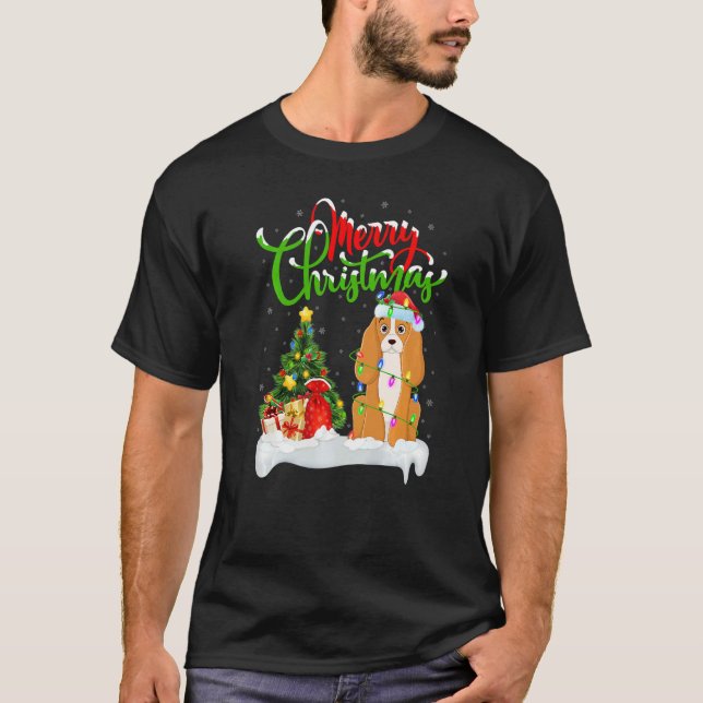 Camiseta Xmas Decorations Santa Cocker Spaniel Dog Christma (Frente)