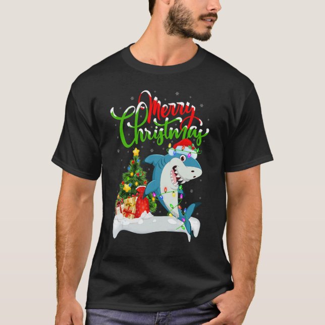 Camiseta Xmas Decorations Santa Great White Shark Christmas (Frente)