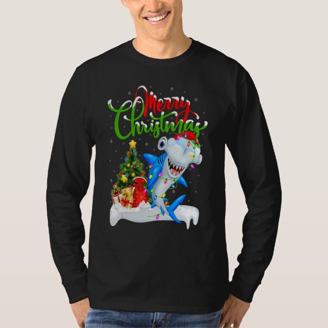 Camiseta Xmas Decorations Santa Hammerhead Shark Christmas (Frente)