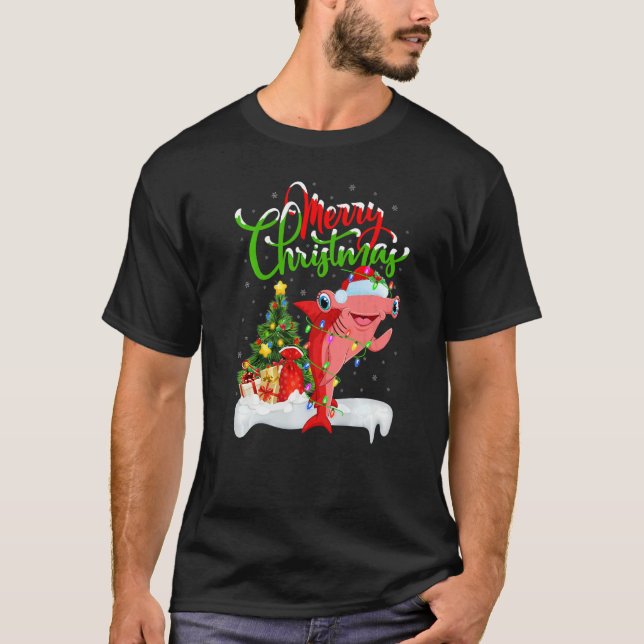 Camiseta Xmas Decorations Santa Hammerhead Shark Christmas  (Frente)