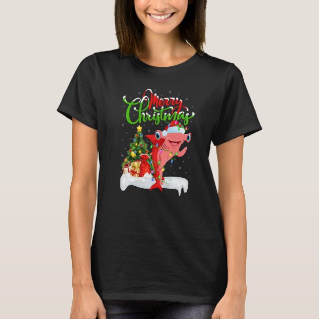 Camiseta Xmas Decorations Santa Hammerhead Shark Christmas  (Frente)