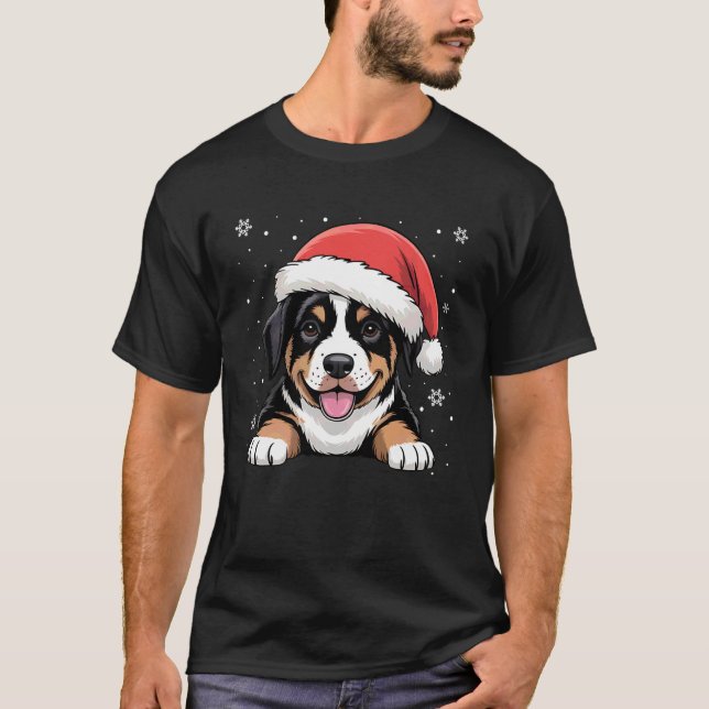 Camiseta Xmas Doberman Dog Wearing Santa Hat Pet Animal Lov (Frente)