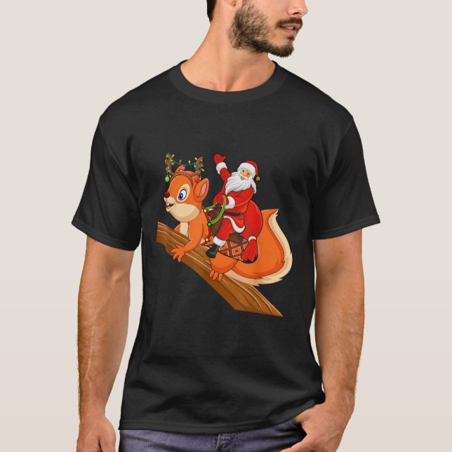Camiseta Xmas Family Matching Funny Santa Riding Squirrel C (Frente)