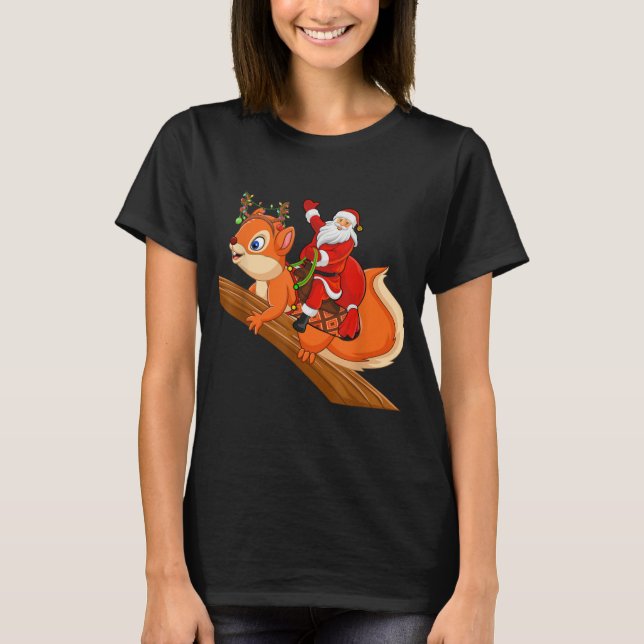 Camiseta Xmas Family Matching Funny Santa Riding Squirrel C (Frente)