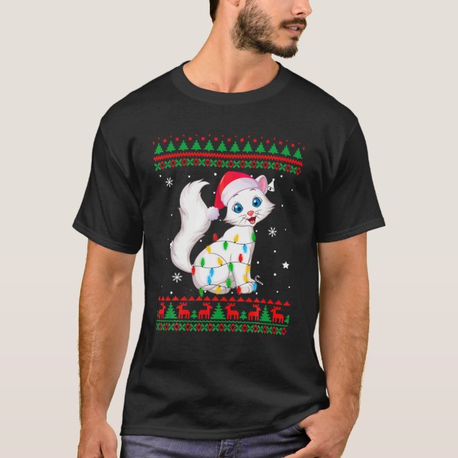 Camiseta Xmas Feio Suor Luzes De Natal Gato Amor Gatinho (Frente)