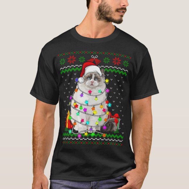Camiseta Xmas Feio Suor Luzes De Natal Gato Amor Gatinho (Frente)