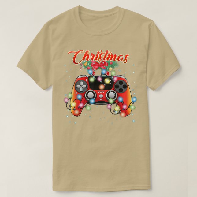 Camiseta Xmas Gamer, Coluna de Vídeo, Luzes de Natal T-Sh (Frente do Design)