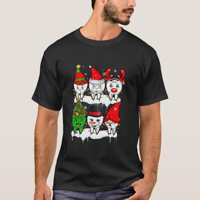Camiseta Xmas Group Santa Reindeer Elf Teeth Dentist Job De (Frente)
