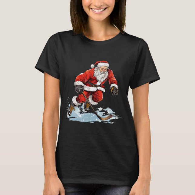 Camiseta Xmas Holiday Fun Santa Playing Ice Hockey Christma (Frente)