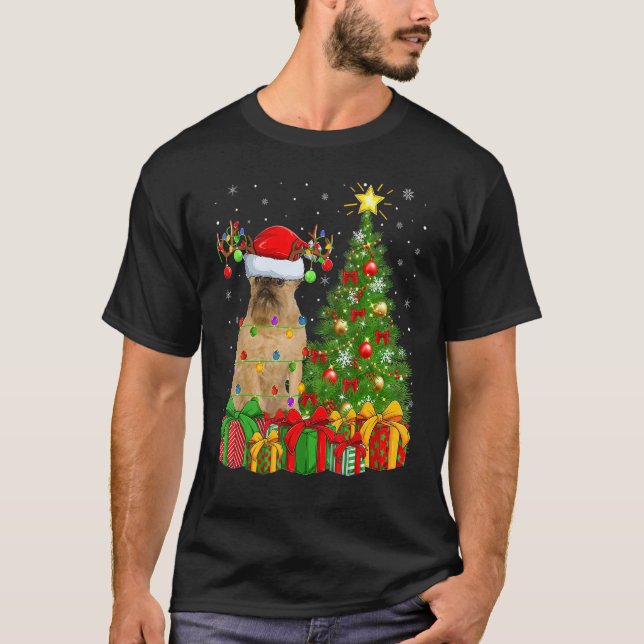Camiseta Xmas Holiday Light Santa Brussels Griffon Dog Chri (Frente)