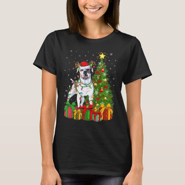 Camiseta Xmas Holiday Lights Santa American Bulldog Christm (Frente)