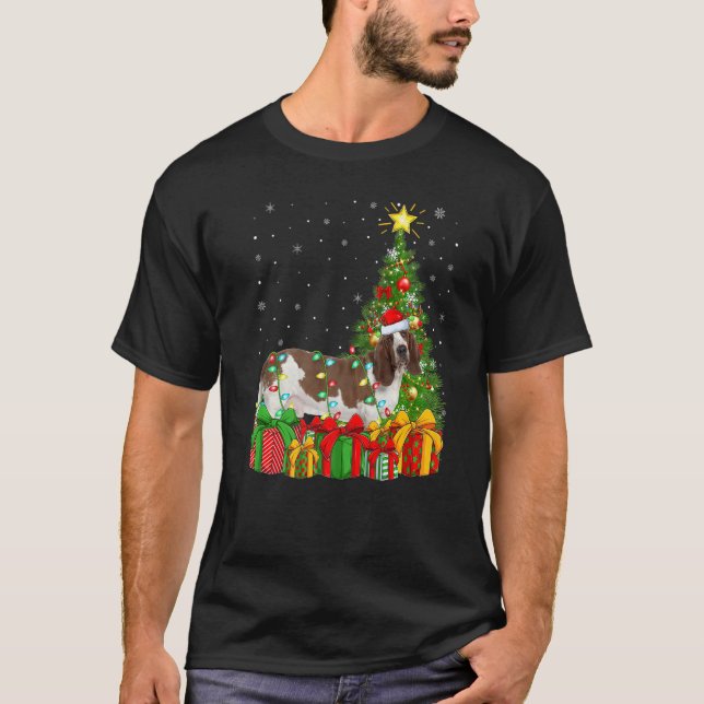Camiseta Xmas Holiday Lights Santa Basset Hound Dog Christm (Frente)