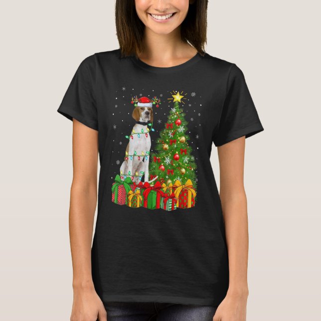 Camiseta Xmas Holiday Lights Santa English Pointer Dog Chri (Frente)