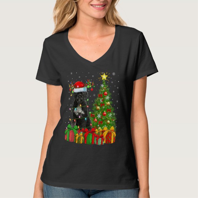 Camiseta Xmas Holiday Lights Santa Giant Schnauzer Dog Chri (Frente)