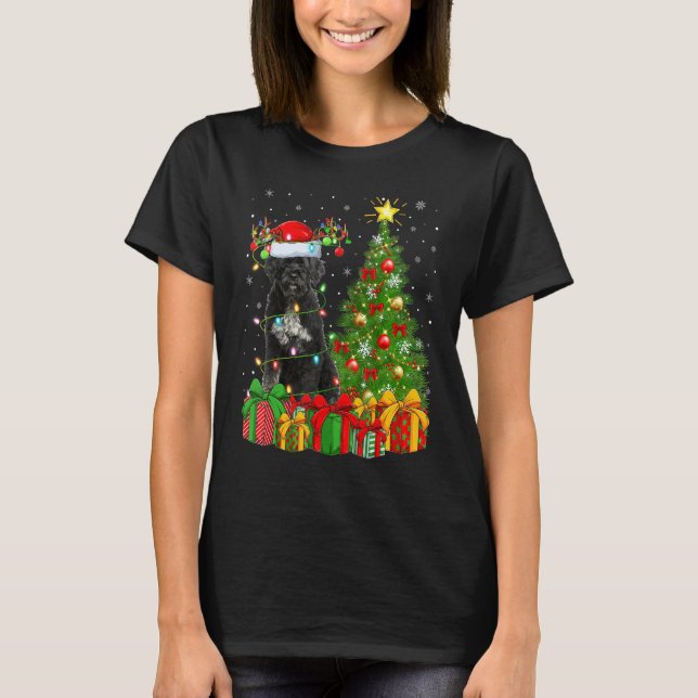 Camiseta Xmas Holiday Lights Santa Giant Schnauzer Dog Chri (Frente)