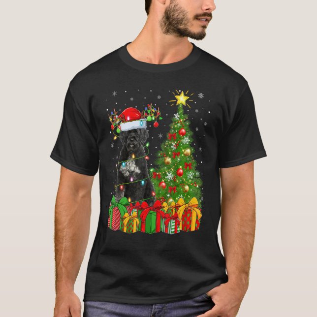 Camiseta Xmas Holiday Lights Santa Giant Schnauzer Dog Chri (Frente)