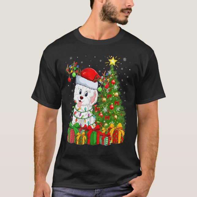 Camiseta Xmas Holiday Lights Santa Havanese Dog Christmas T (Frente)