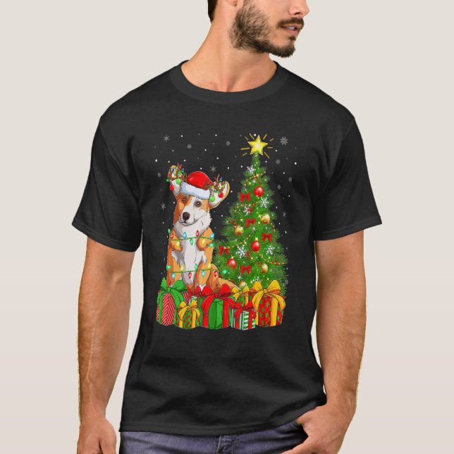 Camiseta Xmas Holiday Lights Santa Welsh Corgi Dog Christma (Frente)