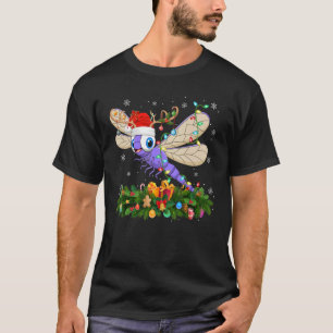 Camiseta Xmas Holiday Reindeer Hat Papais noeis Dragonfly C