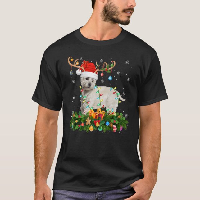 Camiseta Xmas Holiday Reindeer Hat Papais noeis Westim Dog  (Frente)