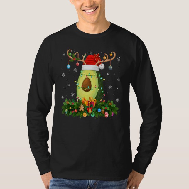Camiseta Xmas Holiday Reindeer Hat Santa Avocado Fruit Chri (Frente)