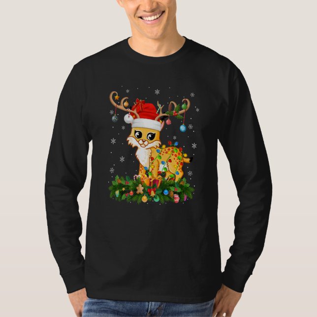 Camiseta Xmas Holiday Reindeer Hat Santa Bobcat Christmas   (Frente)
