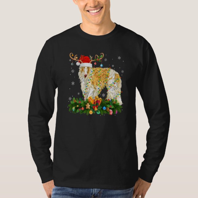 Camiseta Xmas Holiday Reindeer Hat Santa Borzoi Dog Christm (Frente)