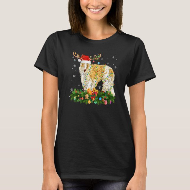 Camiseta Xmas Holiday Reindeer Hat Santa Borzoi Dog Christm (Frente)